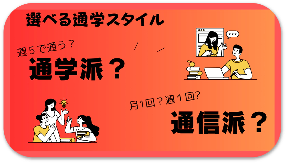 選べる通学スタイル 週５で通う？通学派?月一回?週一回?通信派?